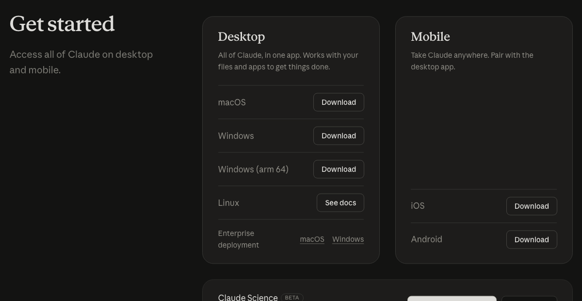 この画面まで下にずらして、macOS の行の Download を押します
